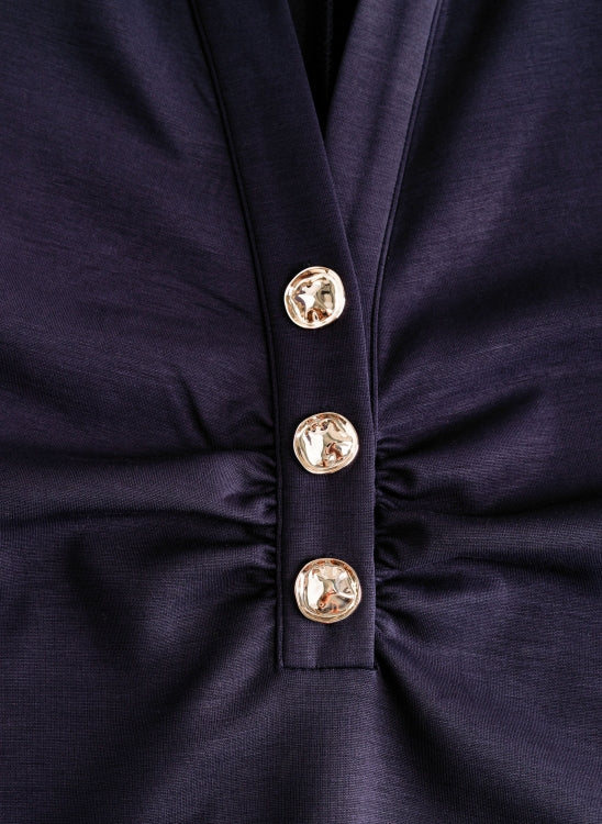6456 MIDI DRESS SOFT WITH COLLAR AND BUTTON DETAIL Navy