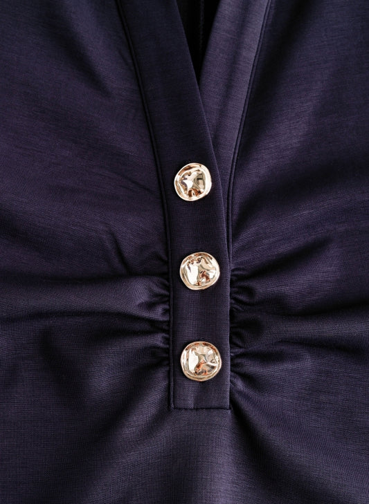 6456 MIDI DRESS SOFT WITH COLLAR AND BUTTON DETAIL Navy