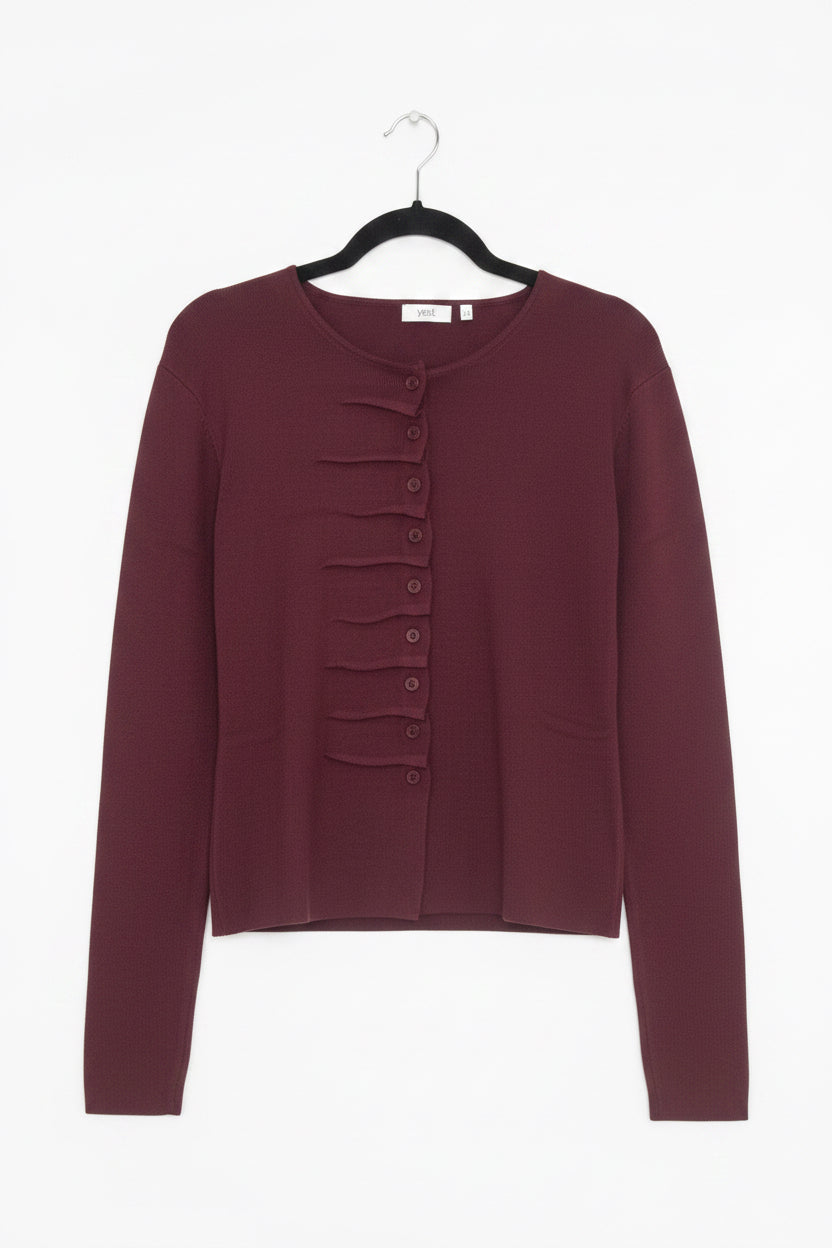 0006461 FRILL EDGE BASIC CARDIGAN WINE