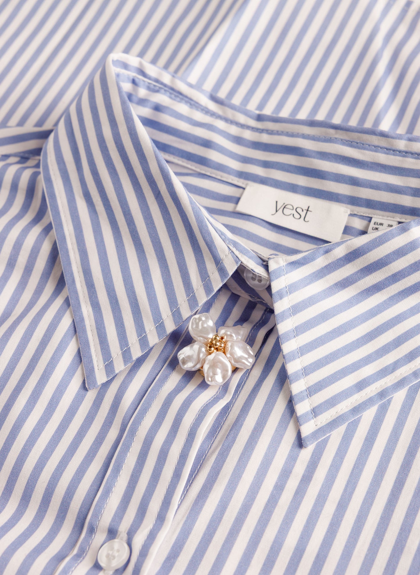 6693 STRIPED SHIRT WITH STRING BELT FANCY TOP BUTTON Blue/White