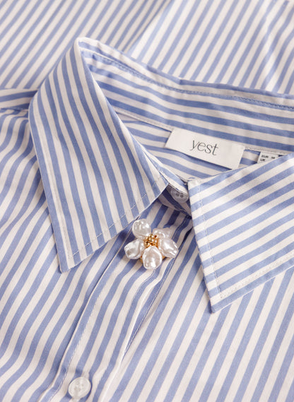 6693 STRIPED SHIRT WITH STRING BELT FANCY TOP BUTTON Blue/White