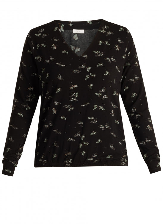 0006025 v-neck L/S BUTTERFLY DETAIL TOP Black
