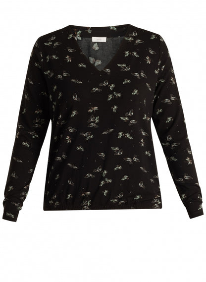0006025 v-neck L/S BUTTERFLY DETAIL TOP Black