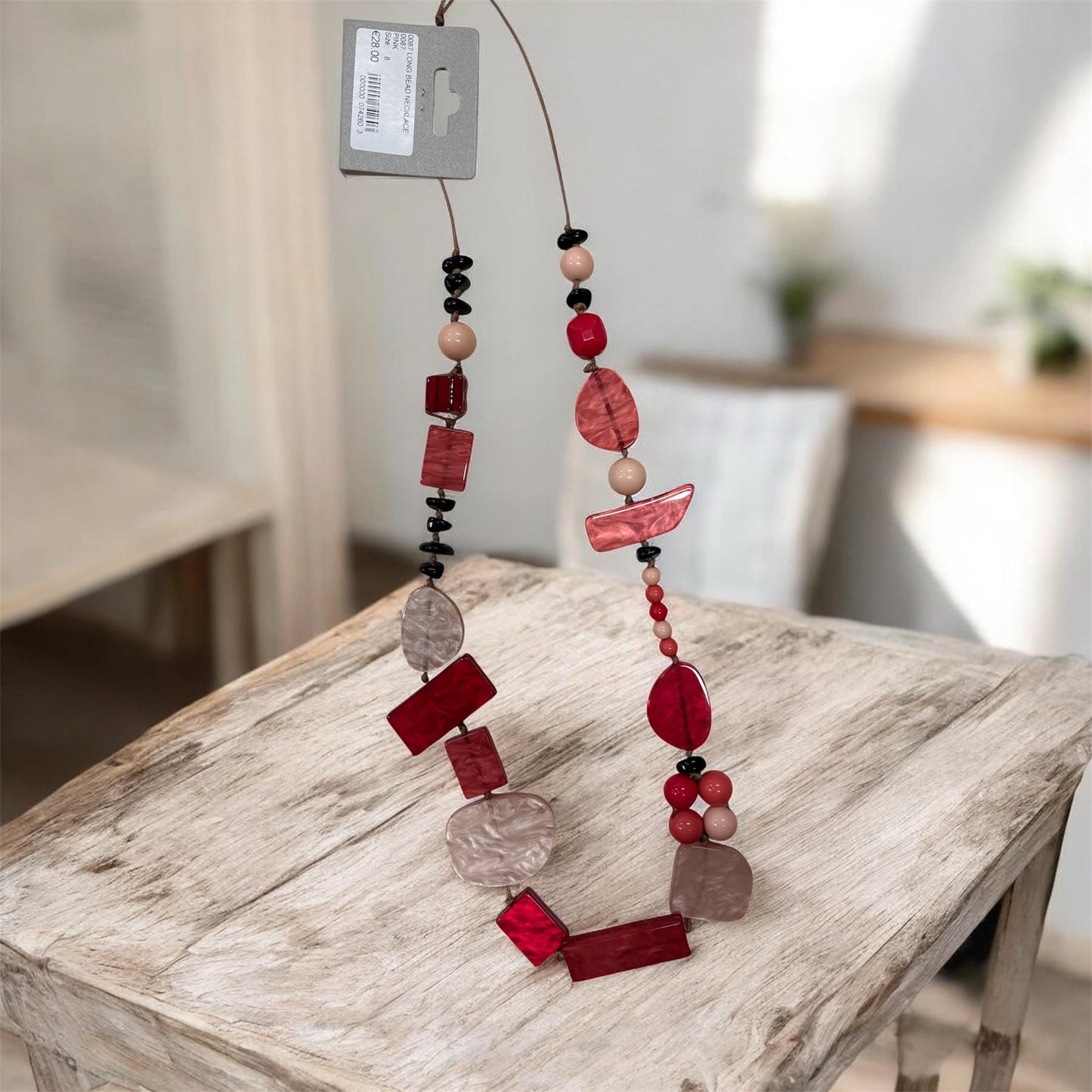 0087 Long Bead Necklace Pink
