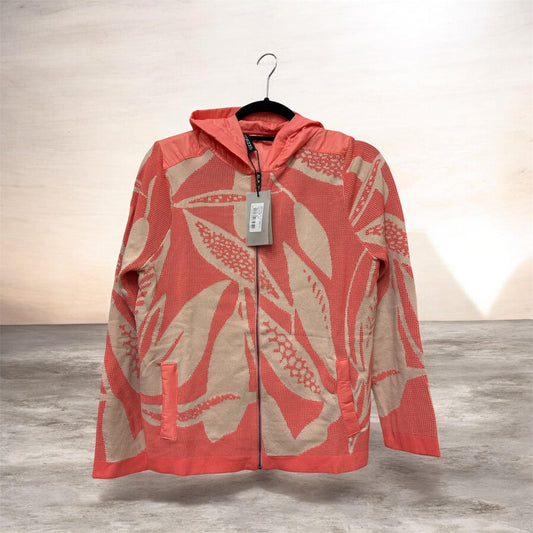 0126072 Jacquared Hooded Zip Up Coat Beige/Orange