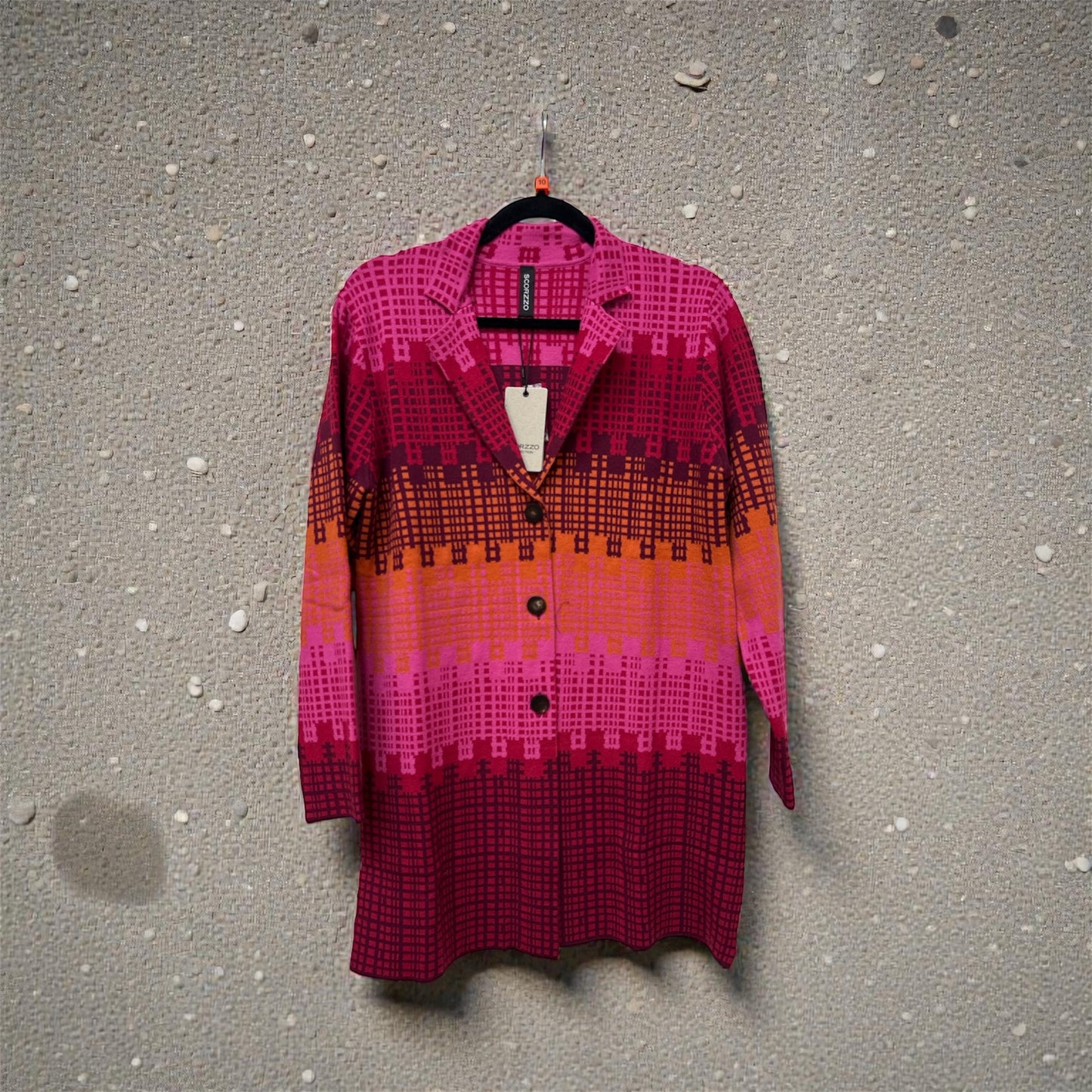 0225044 Printed Lapel Coatigan Fushia
