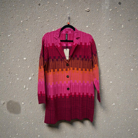 0225044 Printed Lapel Coatigan Fushia