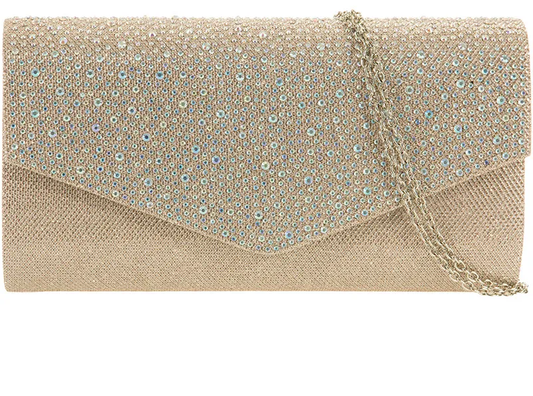 0702 GLITTERY ENVELOPE CLUTCH BAG WITH BLING FLAP Champagne