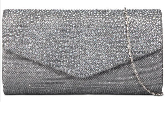 0702 GLITTERY ENVELOPE CLUTCH BAG WITH BLING FLAP Grey