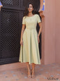 1003.1 O-Neck S/S Fleat Front Dress Lime