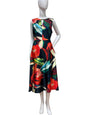 1007.9 Satin S/L V-Neck Printed Aline Dr Red