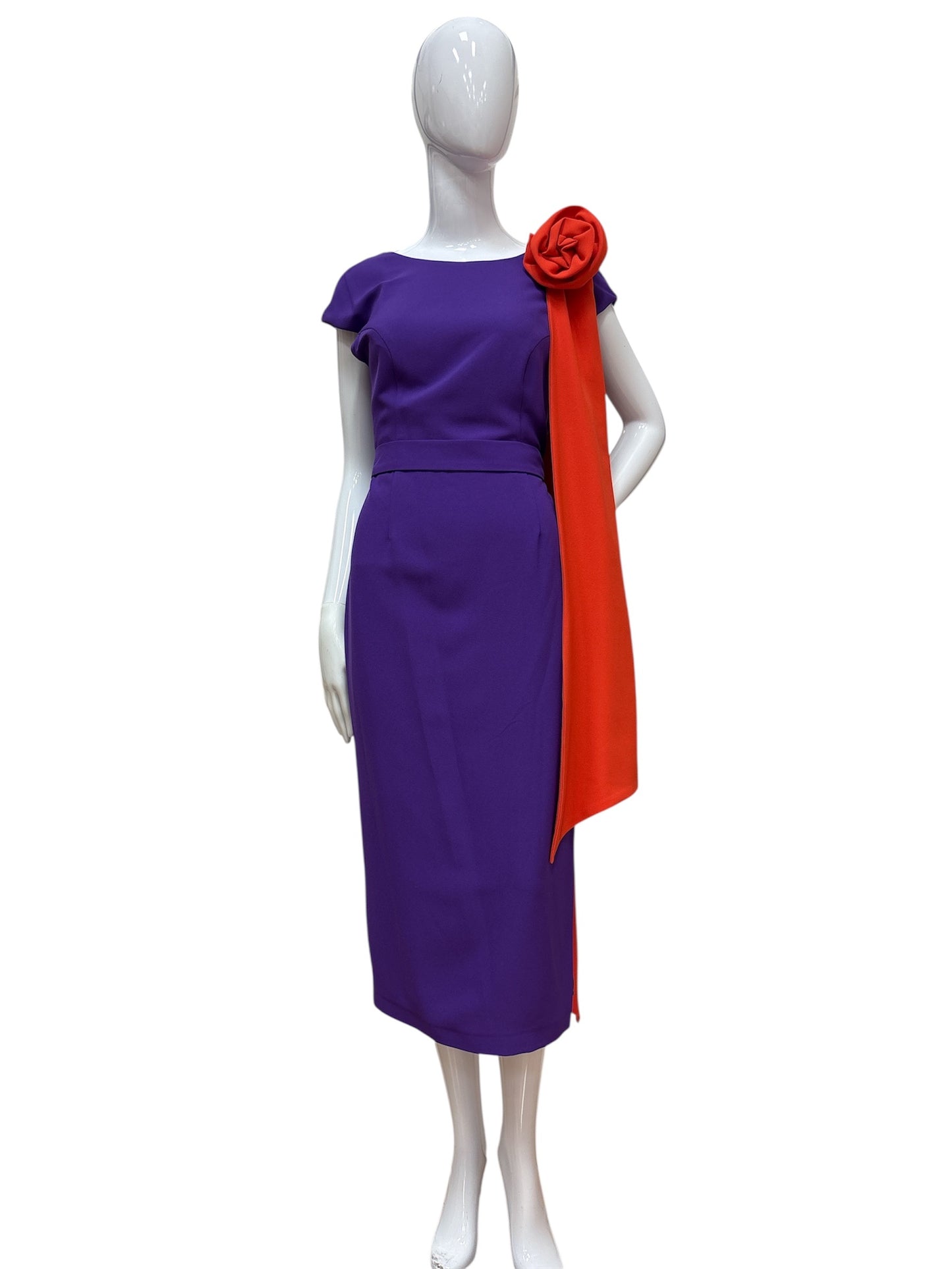 1035.5 Flower/Cape Shoulder Stgt Dress Purple/Orange