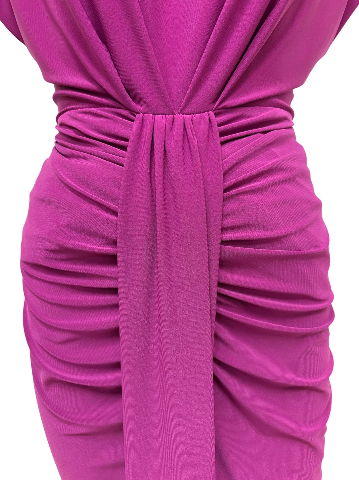 1037.8 Stretchy Ruched O-Neck S/L Dress Magenta/Cream