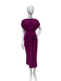 1037.8 Stretchy Ruched O-Neck S/L Dress Magenta/Cream