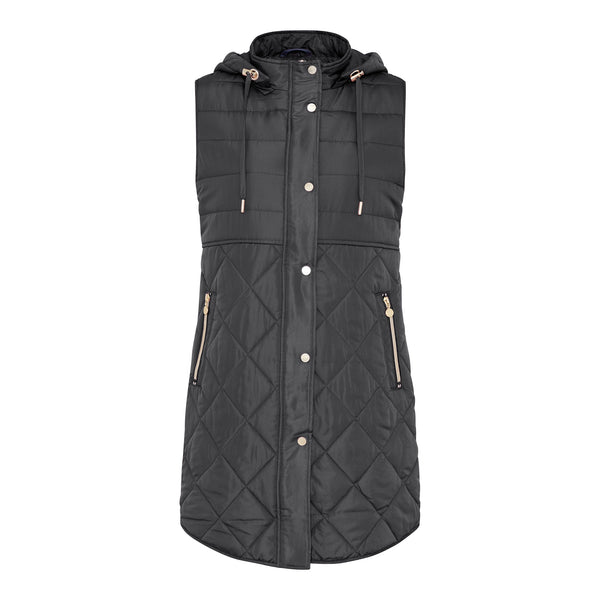 105 336 Long Padded Hooded Gilet Black