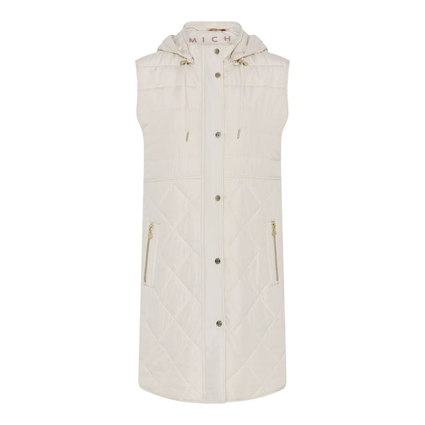 105 336 Long Padded Hooded Gilet Cream