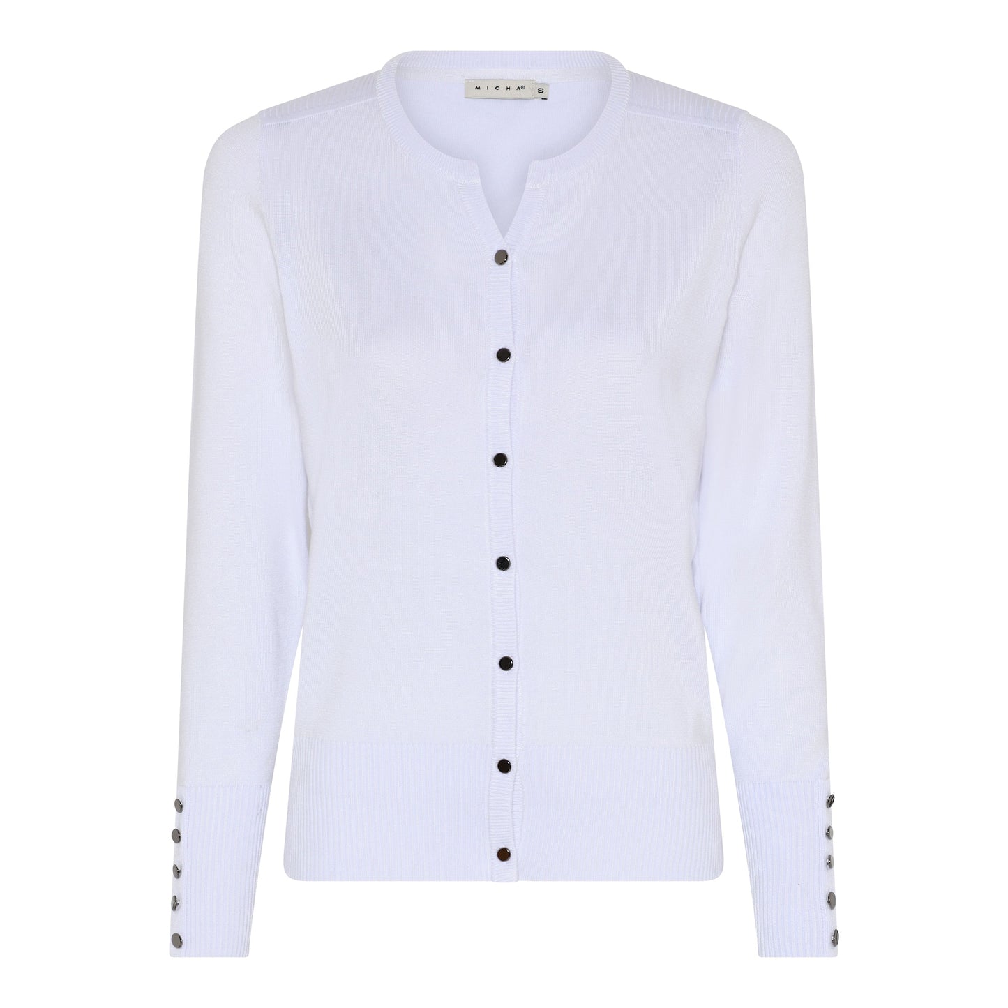 114 205 BASIC CARDIGAN O/SLIT NECK BUTTON SLVE White