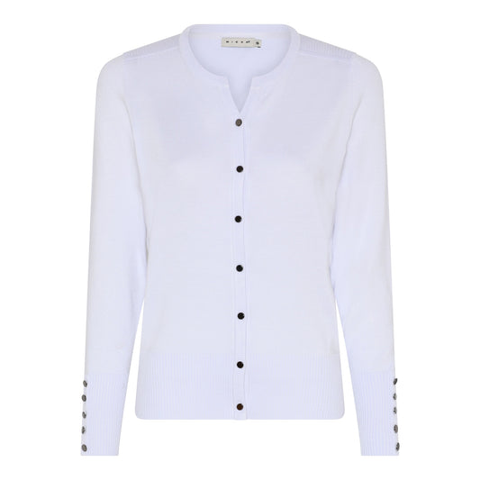 114 205 BASIC CARDIGAN O/SLIT NECK BUTTON SLVE White