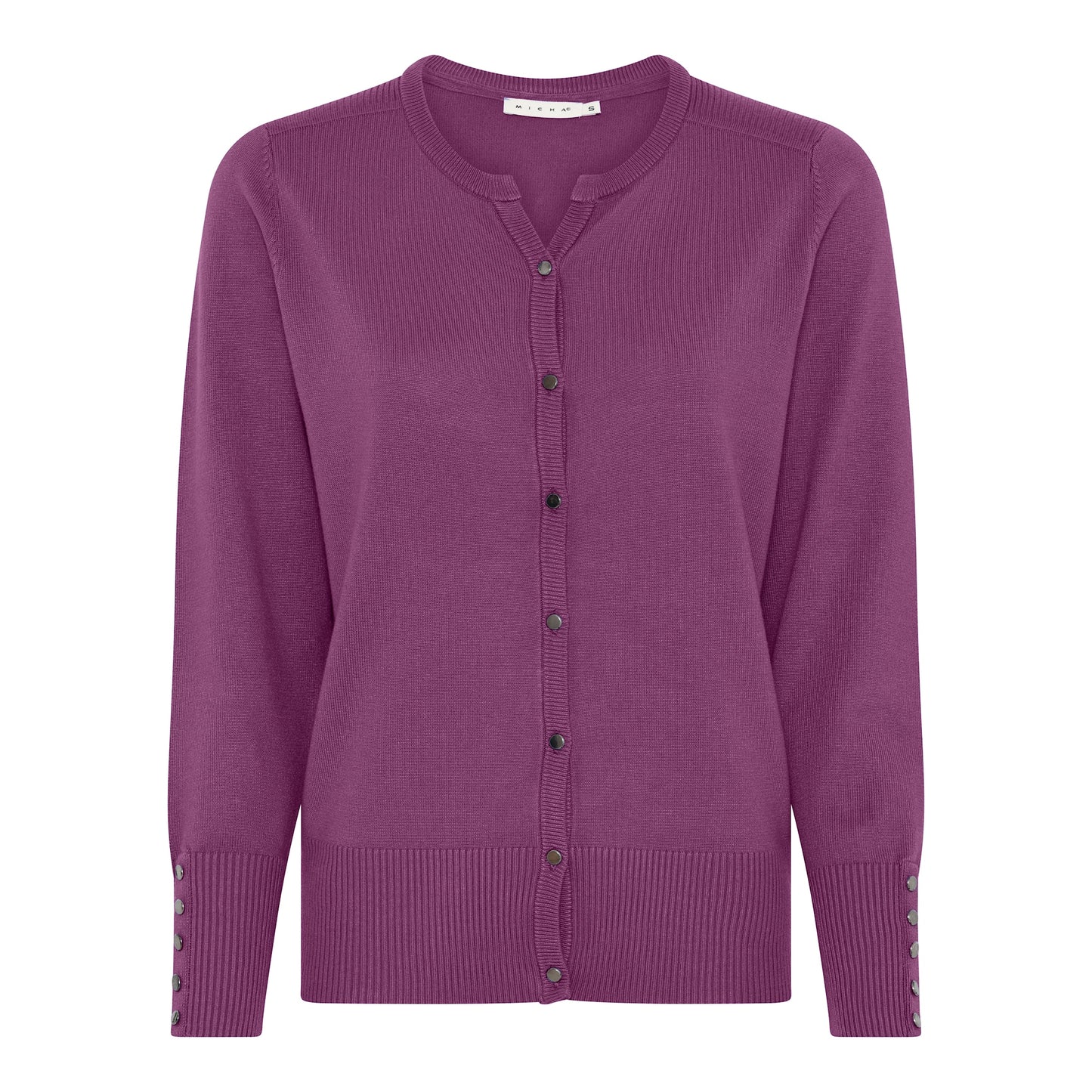 114 205 0Neck Button Up Basic Cardigan Purple