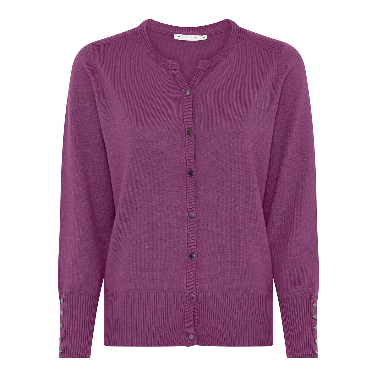 114 205 BASIC CARDIGAN O/SLIT NECK BUTTON SLVE Purple