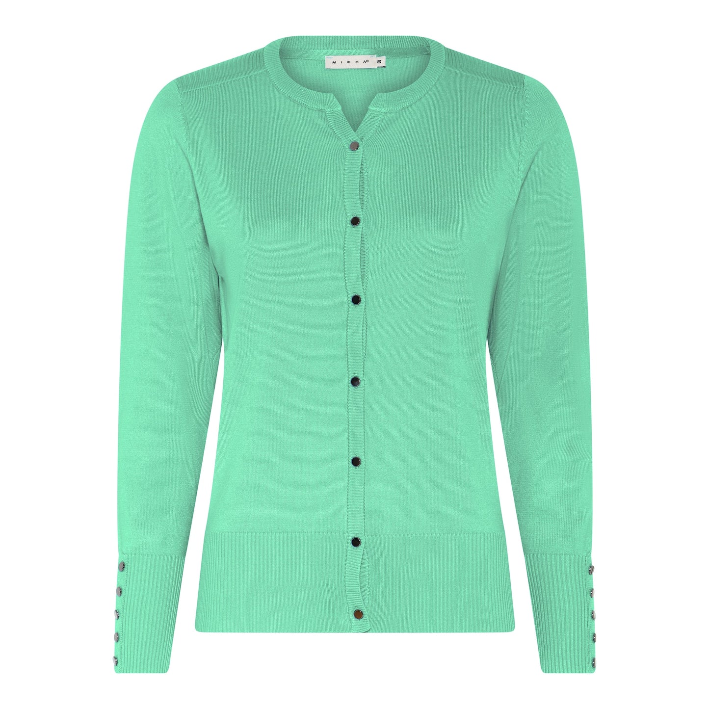 114 205 BASIC CARDIGAN O/SLIT NECK BUTTON SLVE Green