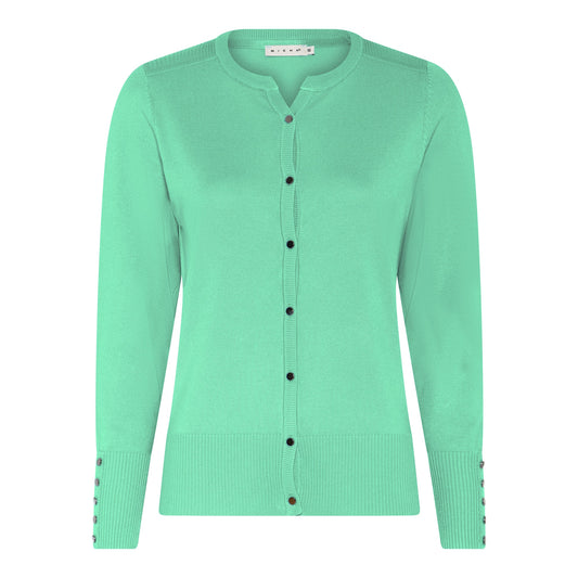 114 205 BASIC CARDIGAN O/SLIT NECK BUTTON SLVE Green
