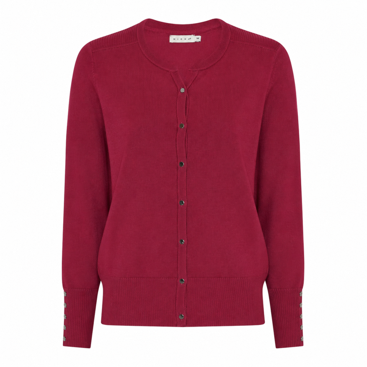 114 205 BASIC CARDIGAN O/SLIT NECK BUTTON SLVE WINE