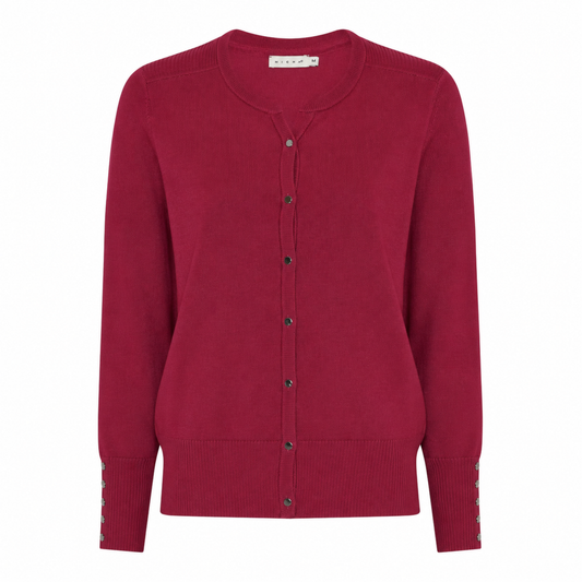 114 205 BASIC CARDIGAN O/SLIT NECK BUTTON SLVE WINE