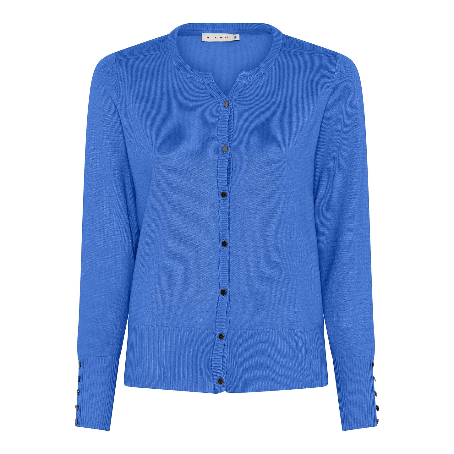 114 205 BASIC CARDIGAN O/SLIT NECK BUTTON SLVE Spring-Blue