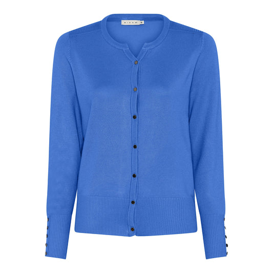 114 205 BASIC CARDIGAN O/SLIT NECK BUTTON SLVE Spring-Blue