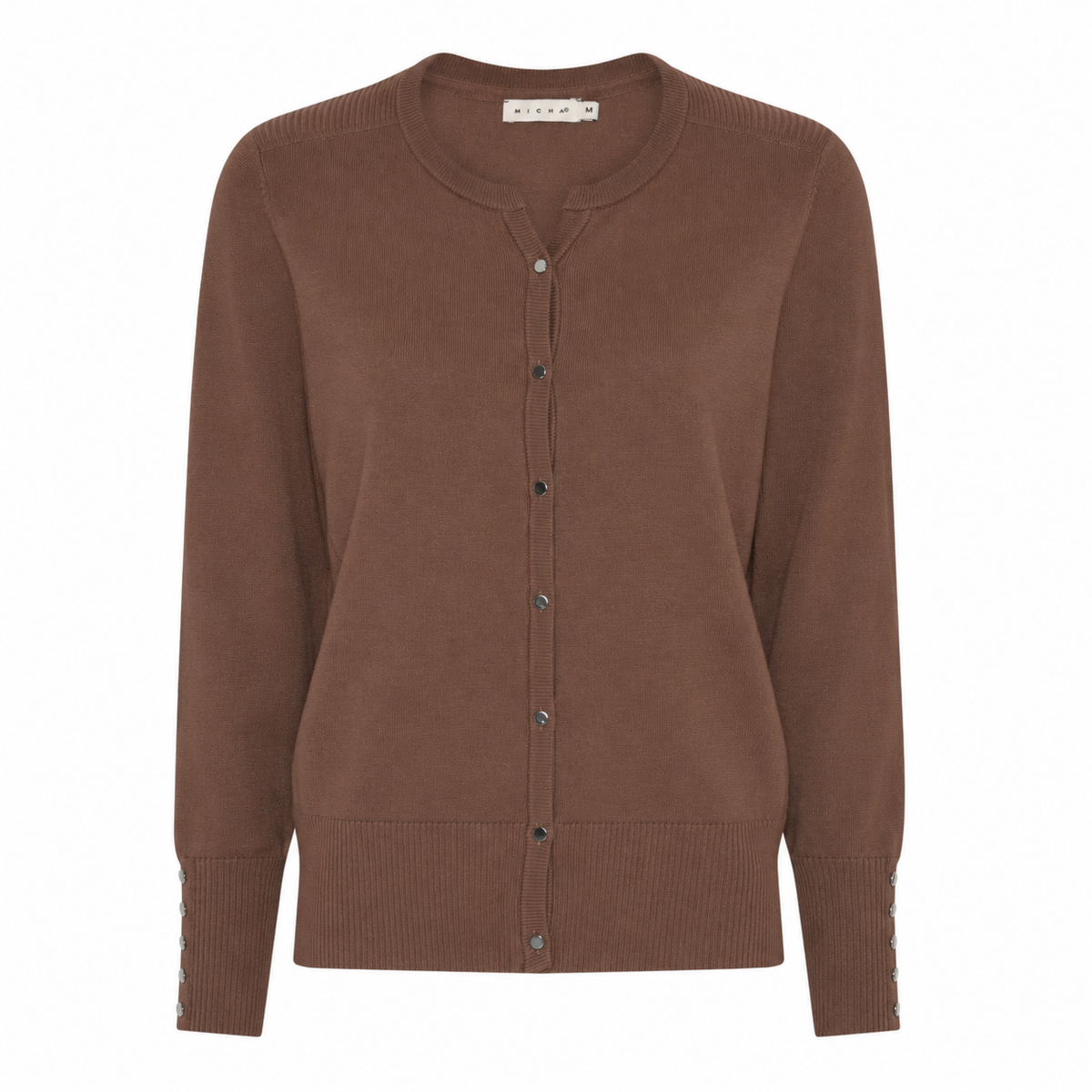 114 205 BASIC CARDIGAN O/SLIT NECK BUTTON SLVE Brown