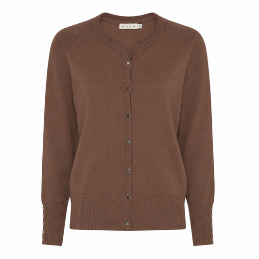 114 205 BASIC CARDIGAN O/SLIT NECK BUTTON SLVE Brown