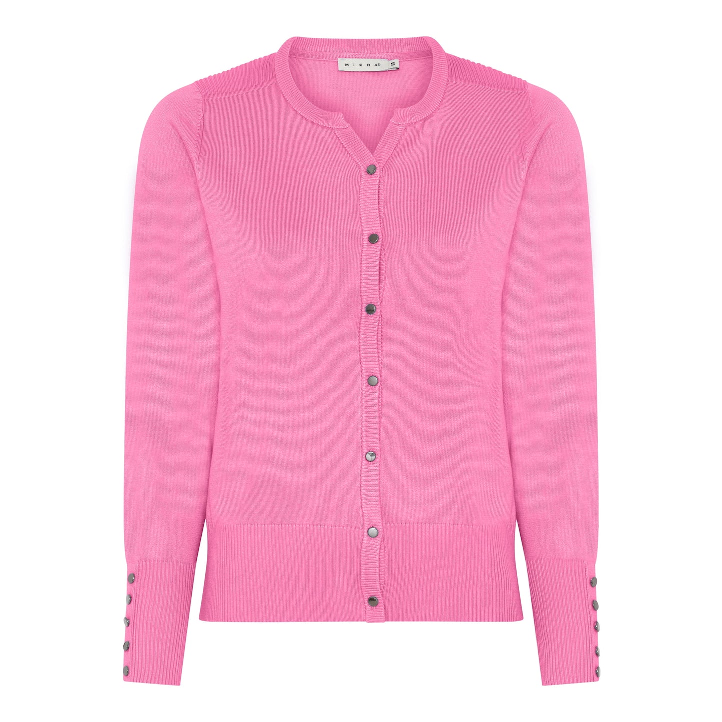 114 205 BASIC CARDIGAN O/SLIT NECK BUTTON SLVE Spring-Pink
