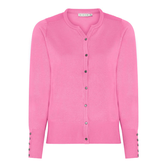 114 205 BASIC CARDIGAN O/SLIT NECK BUTTON SLVE Spring-Pink
