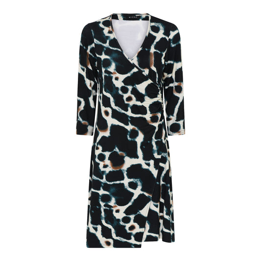 114 944 Marble Print Mock Wrap 3/4 Slve Black