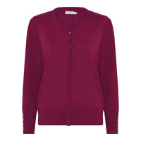 114 205 0Neck Button Up Basic Cardigan Magenta