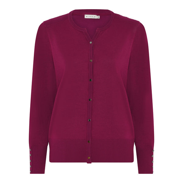 114 205 0Neck Button Up Basic Cardigan Magenta