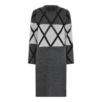 114 946 Knit Diamond Design O-Neck Dress Grey