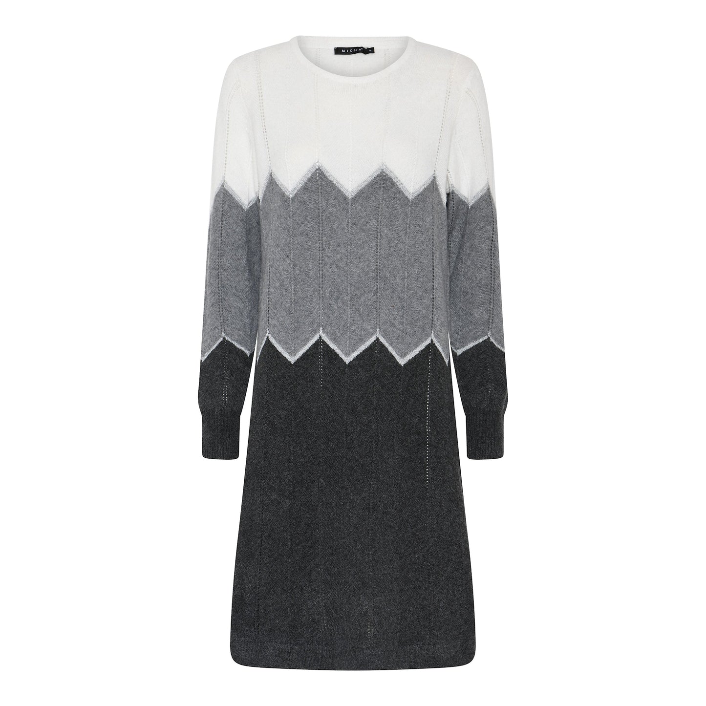 115 924 O Neck Knee Length Dress Grey/White
