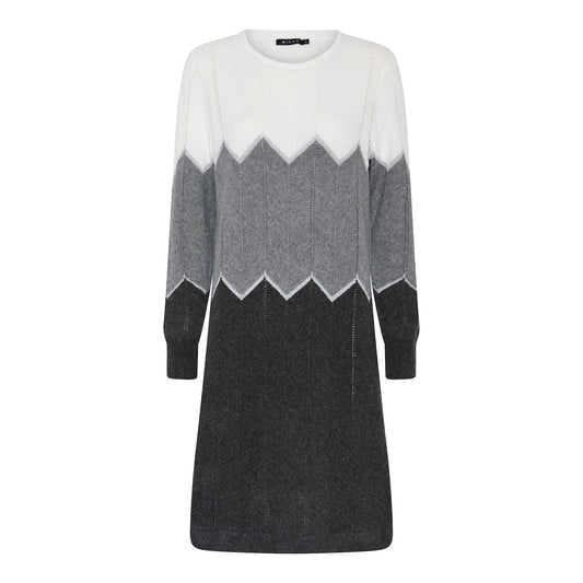 115 924 O Neck Knee Length Dress Grey/White