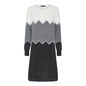 115 924 O Neck Knee Length Dress Grey/White