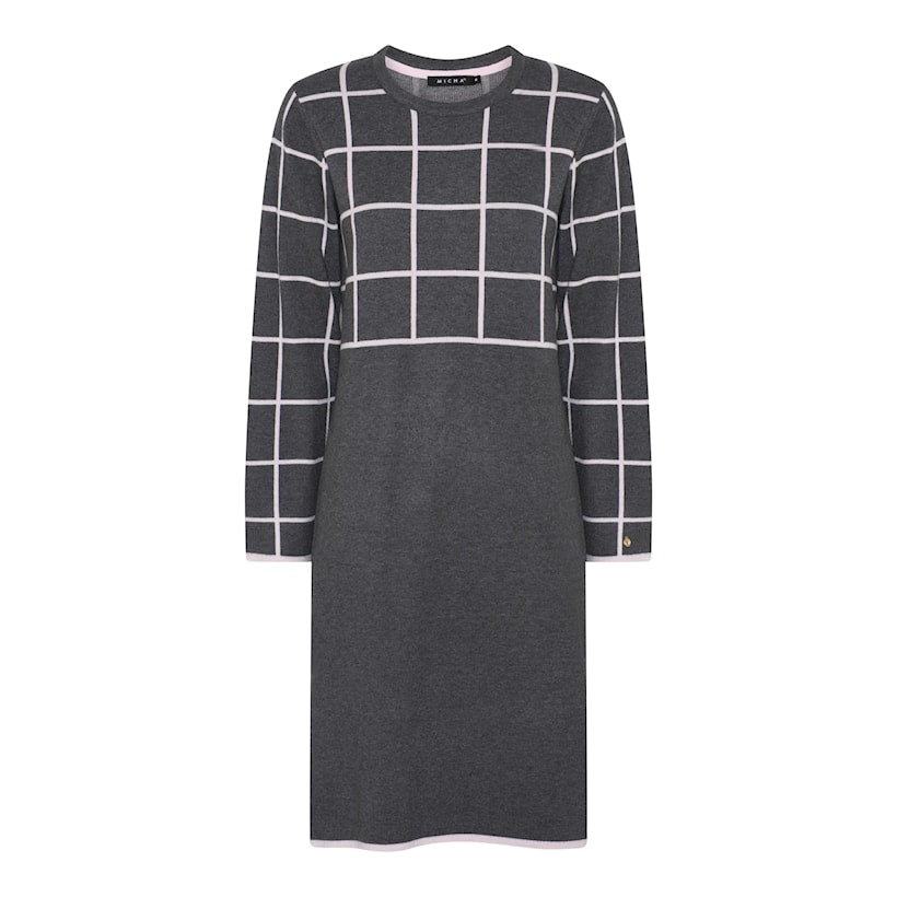 116 914 GREY KNIT DRESS PINK PIPPING DESIGN grey/rose