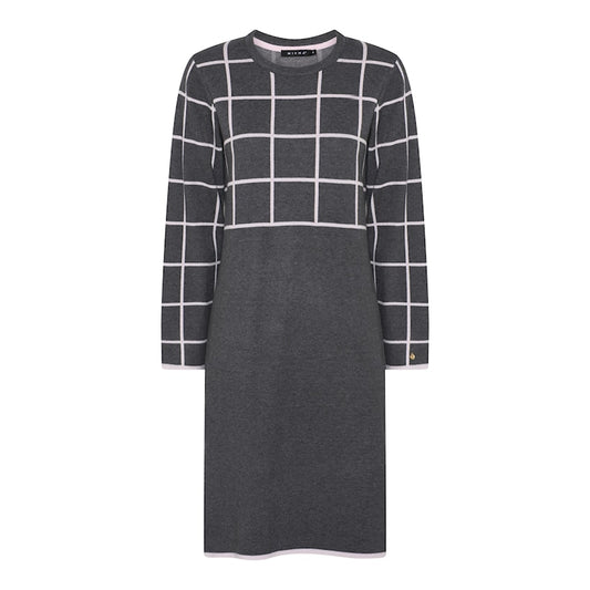116 914 GREY KNIT DRESS PINK PIPPING DESIGN grey/rose