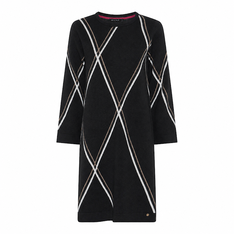 116 920 KNIT DRESS GOLD/WHITE STRIPES Black