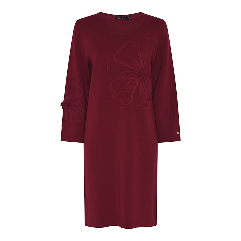116 924 WINE KNIT DRESS FLOWER MOTIF WINE