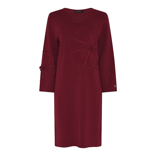 116 924 WINE KNIT DRESS FLOWER MOTIF WINE