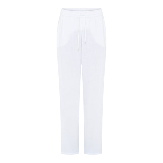 119 885 Wide Leg Elastic Waist Linen Tro White