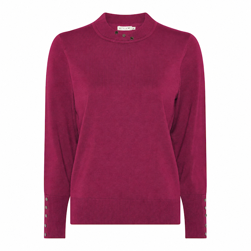 126 163 BUTTON TURTLE NECK CROSS V BUTTON SLEEVE JUMPER Dark-Pink