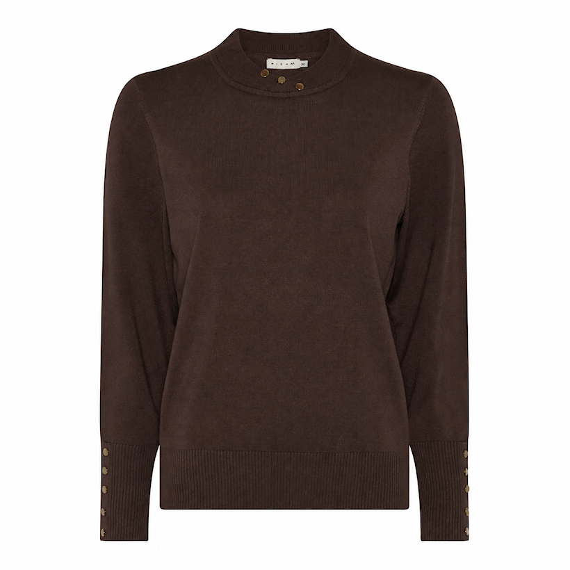 126 163 BUTTON TURTLE NECK CROSS V BUTTON SLEEVE JUMPER Brown