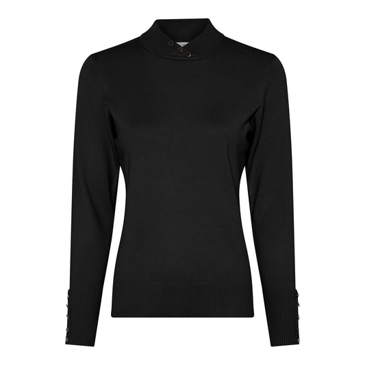 126 163 BUTTON TURTLE NECK CROSS V BUTTON SLEEVE JUMPER Black